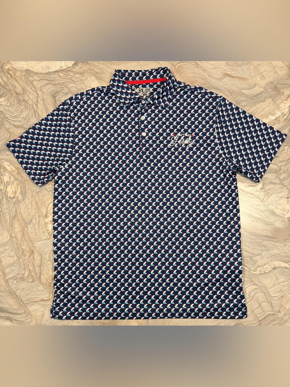 Barstool Sports Blue/Geometric Polo Men’s Large